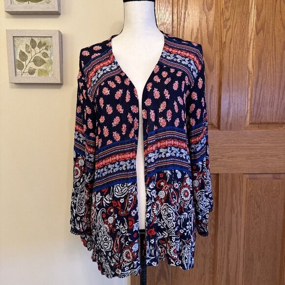 Xhilaration Open Duster 29” Long Shrug Cape Navy Paisley Boho Hippie Size XXL - Picture 1 of 9